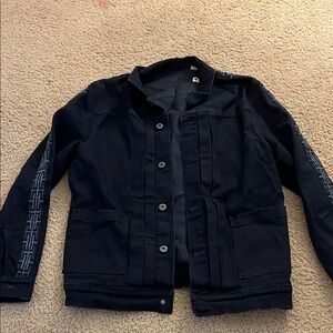 Men's Navy Jacket with Patterned Sleeves